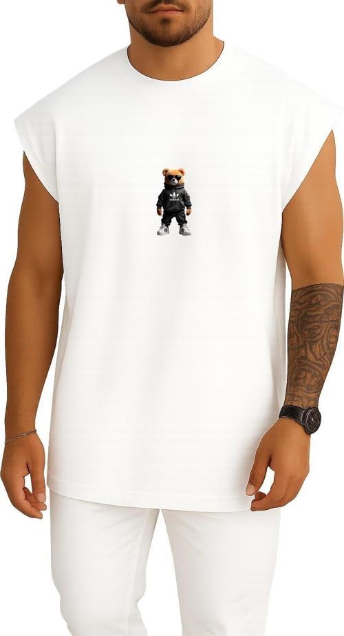 Oversize Cool Teddy Bear Göğüs Tasarımlı Atlet