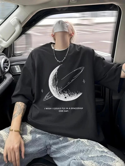 Erkekler için Siyah Tişört Grafik Genç Emo Vintage Gotik Rahat Büyük Beden Kısa Kollu Tişört Giysi Ü