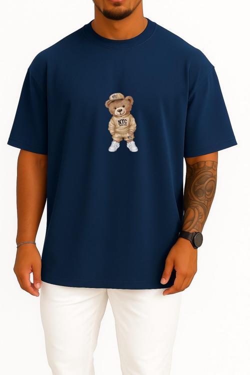 Oversize Pofuduk Cool Teddy Bear Göğüs Tasarımlı Unisex T-Shirt