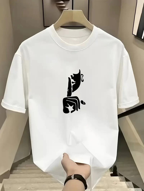 Rahat Bisiklet Yaka Tişört, Yaratıcı Karikatür Baskı - Yumuşak Polyester, Her Mevsim Giyilebilir- Be
