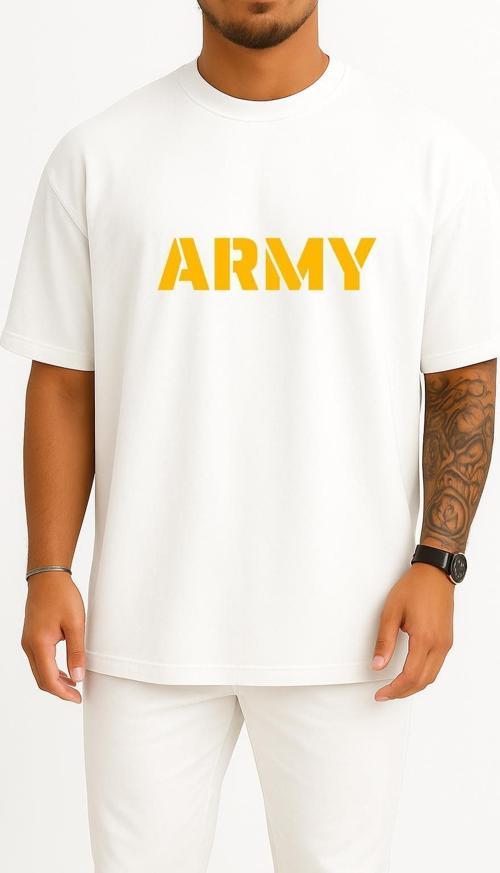 Oversize Army Göğüs ve Sırt Tasarımlı Unisex T-Shirt