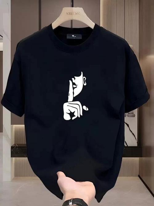 Rahat Bisiklet Yaka Tişört, Yaratıcı Karikatür Baskı - Yumuşak Polyester, Her Mevsim Giyilebilir- Si
