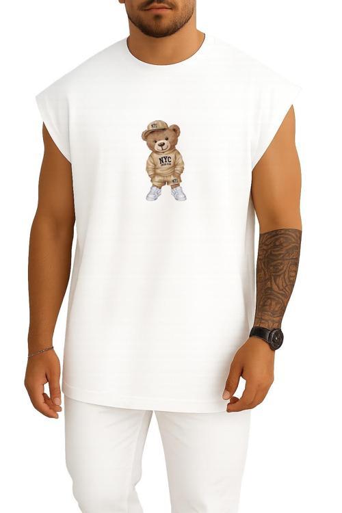 Oversize Pofuduk Cool Teddy Bear Göğüs Tasarımlı Atlet