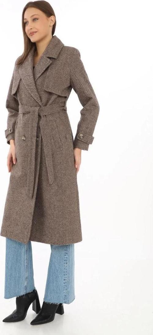 Kadın Balık Sırtı Kaşmir Uzun Kaşe Kaban - Vizon