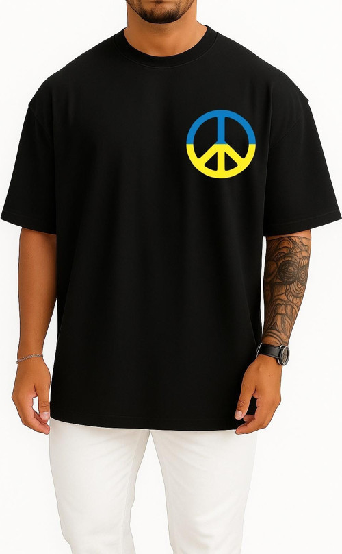 Oversize Ukrayna Savaşı Barış Sembolü Cep Tasarımlı Unisex T-Shirt