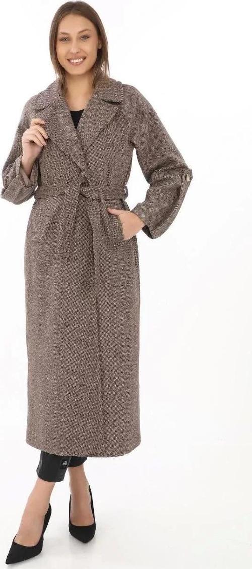 Kadın Kolu Apoletli Astarlı Kaşmir Kaşe Kaban - Vizon