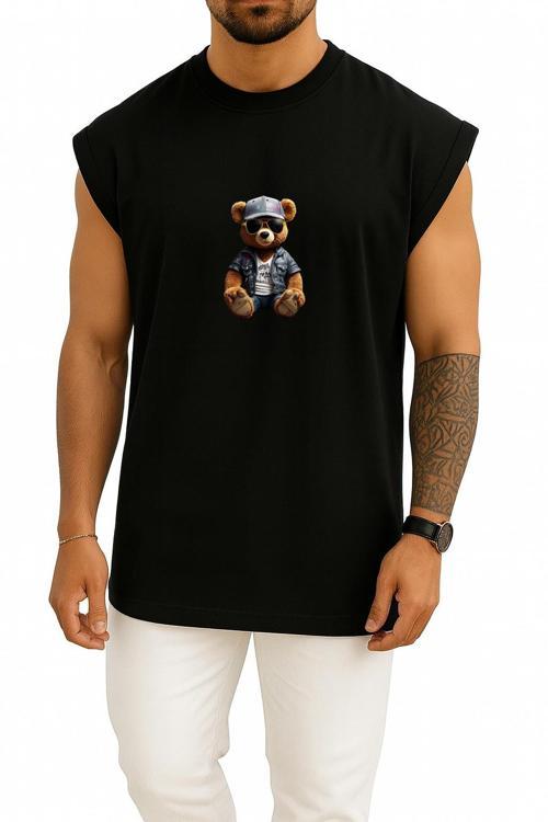 Oversize Oturan Cool Teddy Bear Göğüs Tasarımlı Atlet