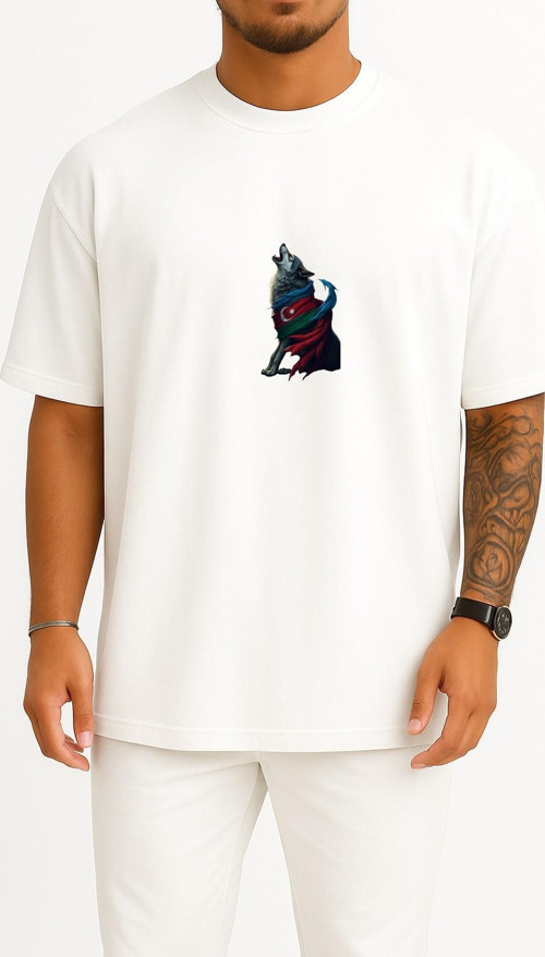 Oversize Azerbaycan Turan Kurt Göğüs Tasarımlı Unisex T-Shirt