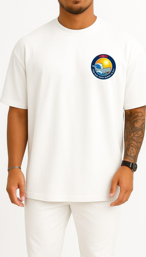 Oversize Tcg Alb. Hakkı Burak A-571 Logo Cep Tasarımlı Unisex T-Shirt