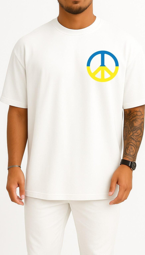 Oversize Ukrayna Savaşı Barış Sembolü Cep Tasarımlı Unisex T-Shirt