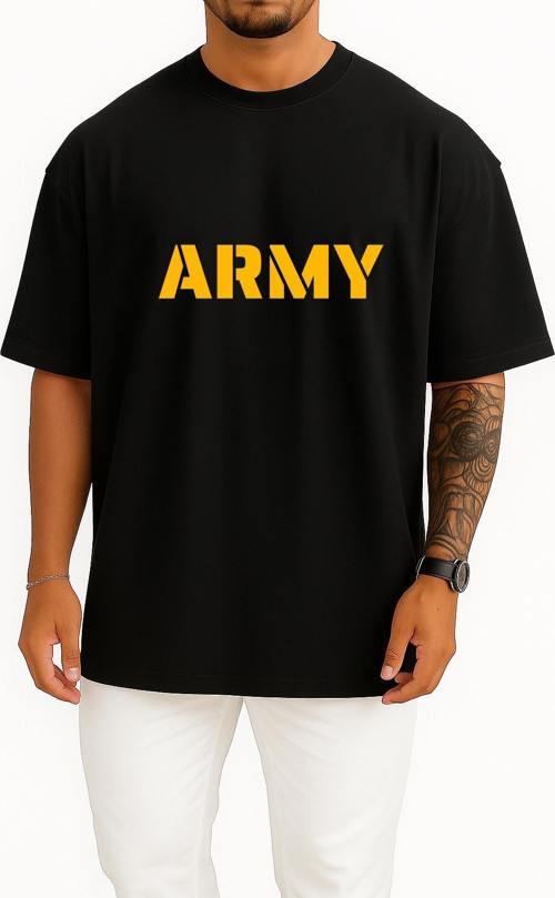 Oversize Army Göğüs Tasarımlı Unisex T-Shirt