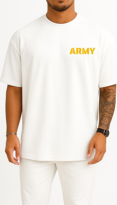 Oversize Army Cep ve Sırt Tasarımlı Unisex T-Shirt