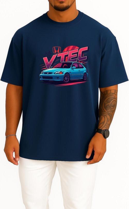 Oversize Honda Civic Vtec Hb Göğüs Tasarımlı Unisex T-Shirt