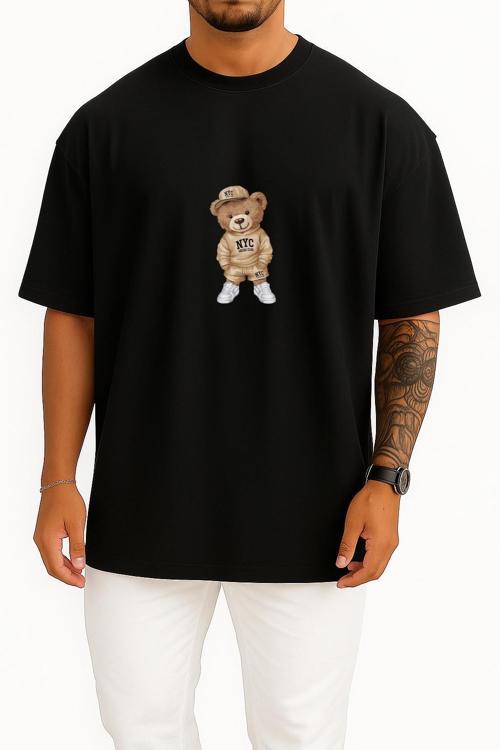 Oversize Pofuduk Cool Teddy Bear Göğüs Tasarımlı Unisex T-Shirt