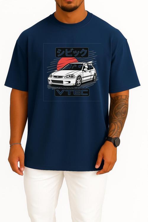 Oversize Honda Vtec Göğüs Tasarımlı Unisex T-Shirt
