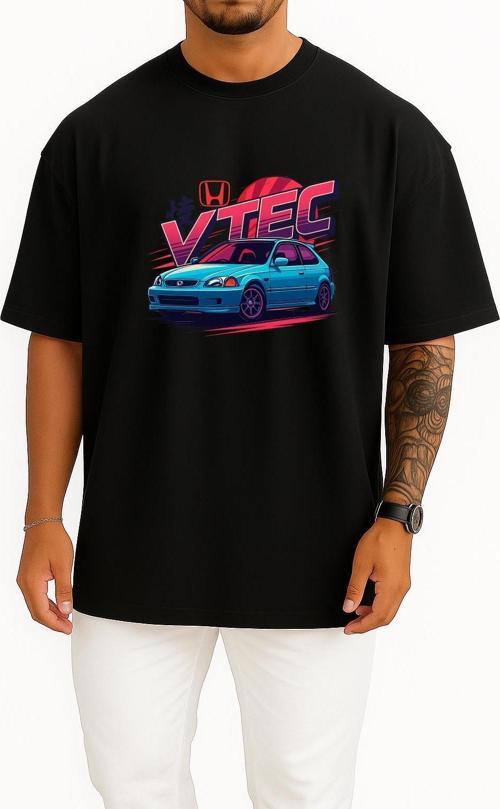 Oversize Honda Civic Vtec Hb Göğüs Tasarımlı Unisex T-Shirt
