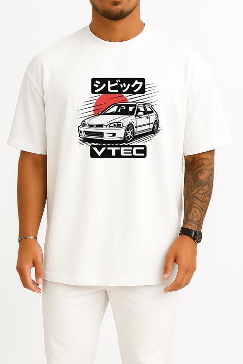 Oversize Honda Vtec Göğüs Tasarımlı Unisex T-Shirt