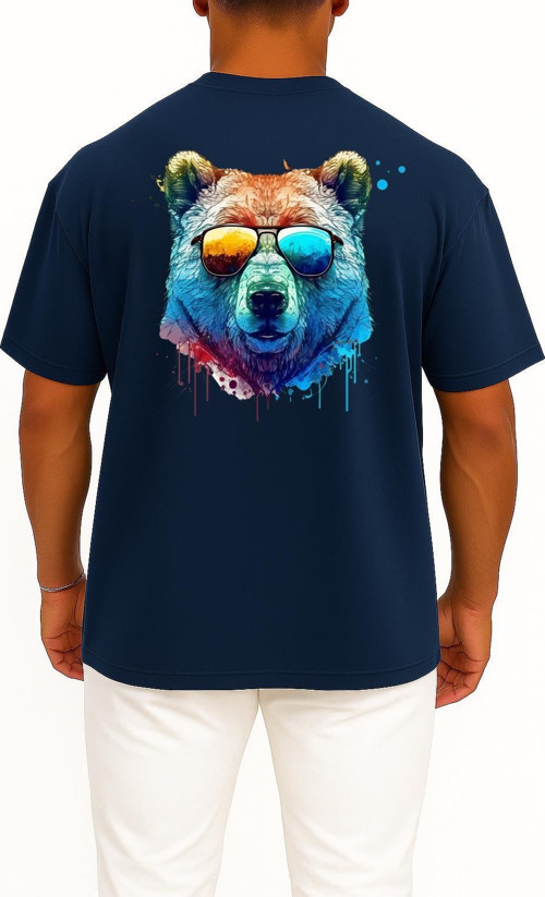 Oversize Cool Bear Psychedelic Bear Sırt Tasarımlı Unisex T-Shirt