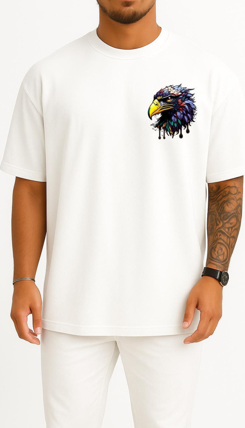 Oversize Illustration Of Eagle Head Cep ve Sırt Tasarımlı Unisex T-Shirt