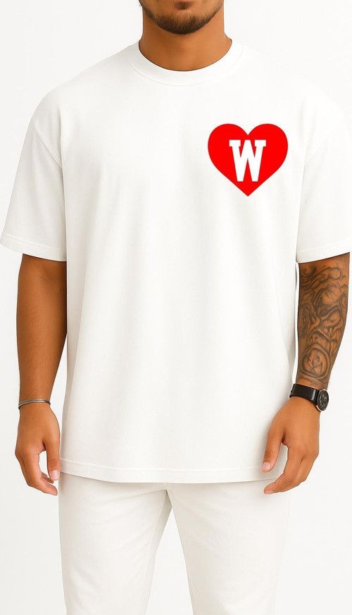 Oversize Kalp İçinde W Harfi Cep Tasarımlı Unisex T-Shirt