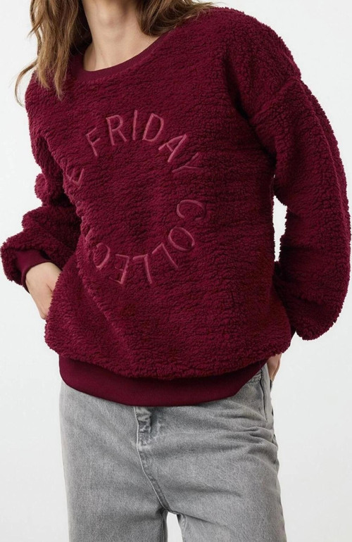 Tarz Bol Bisiklet Yaka Düşük Kol Uzun Peluş Nakışlı Overize Geniş Kalıp Kalın Örme Sweatshirt