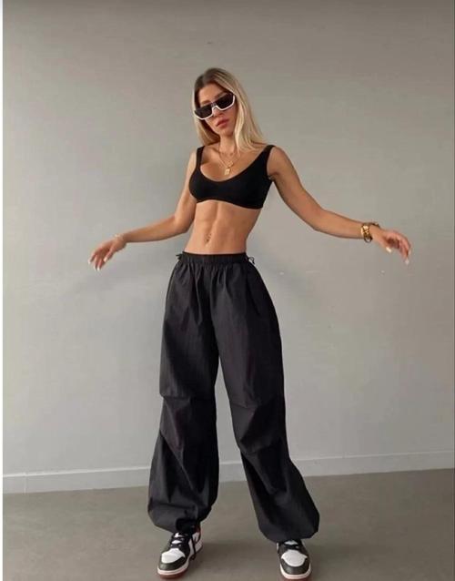 Kadın Cepli Paraşut Pantalon - Siyah