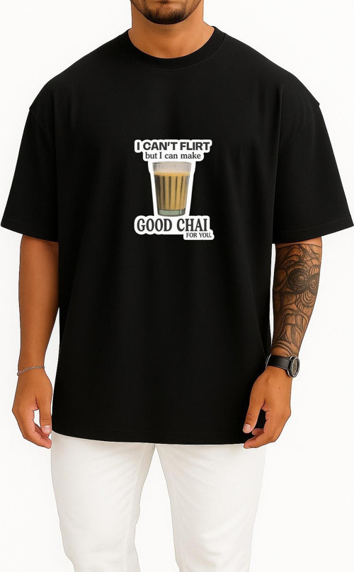 Oversize Flört Edemem Ama Senin İçin Güzel Çay Yapabilirim Göğüs Tasarımlı Unisex T-Shirt