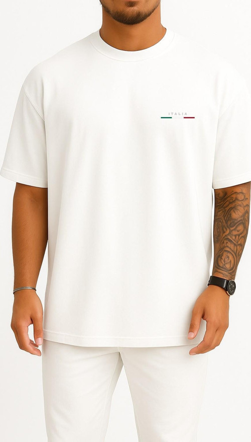 Oversize İtalia Yazılı Premium Cep ve Sırt Tasarımlı Unisex T-Shirt