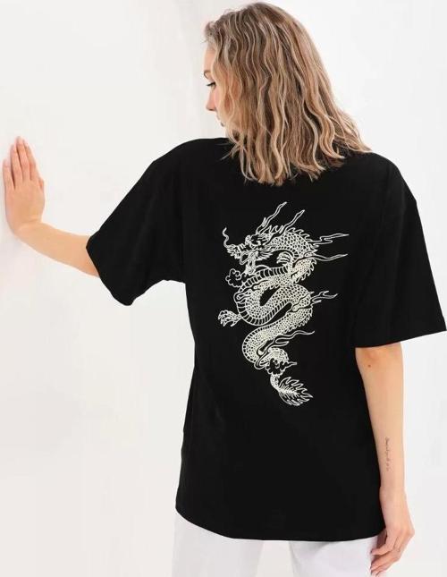 Unisex Baskılı Oversize T-Shirt - Siyah