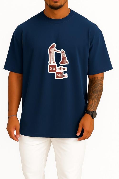 Oversize Seedhe Maut İndia Göğüs Tasarımlı Unisex T-Shirt