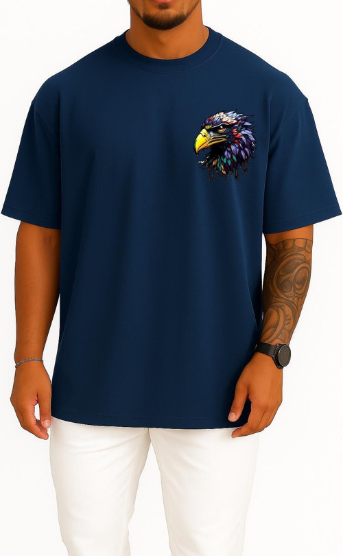 Oversize Illustration Of Eagle Head Cep ve Sırt Tasarımlı Unisex T-Shirt