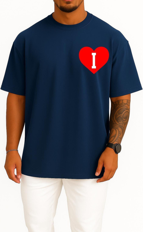 Oversize Kalp İçinde I Harfi Cep Tasarımlı Unisex T-Shirt