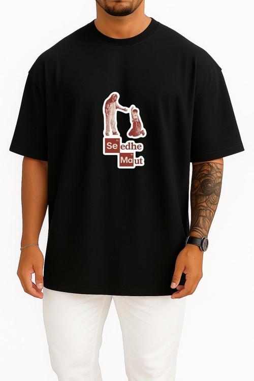 Oversize Seedhe Maut İndia Göğüs Tasarımlı Unisex T-Shirt