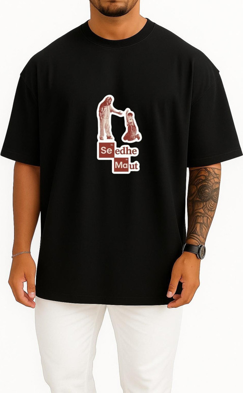 Oversize Seedhe Maut İndia Göğüs Tasarımlı Unisex T-Shirt