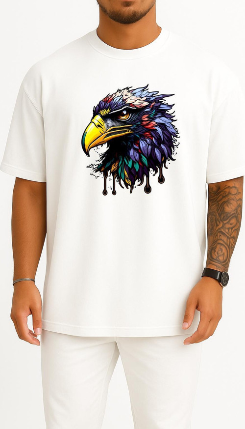 Oversize Illustration Of Eagle Head Göğüs ve Sırt Tasarımlı Unisex T-Shirt