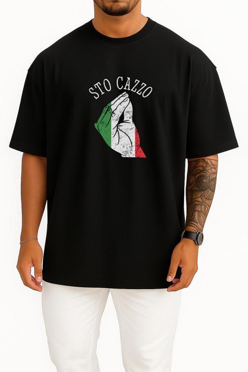 Oversize Sto Cazzo İtalia Göğüs Tasarımlı Unisex T-Shirt