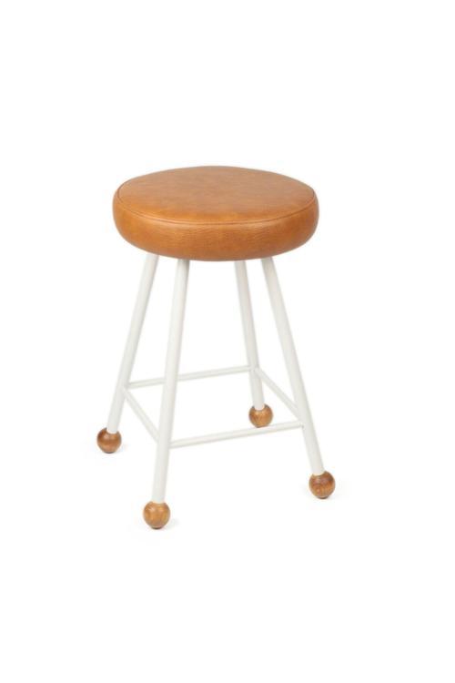 Tabure 47 Cm Sandalye Bar Taburesi Taba Suni Döşeme Oturma Yeri Beyaz Demir Ahşap Topuz