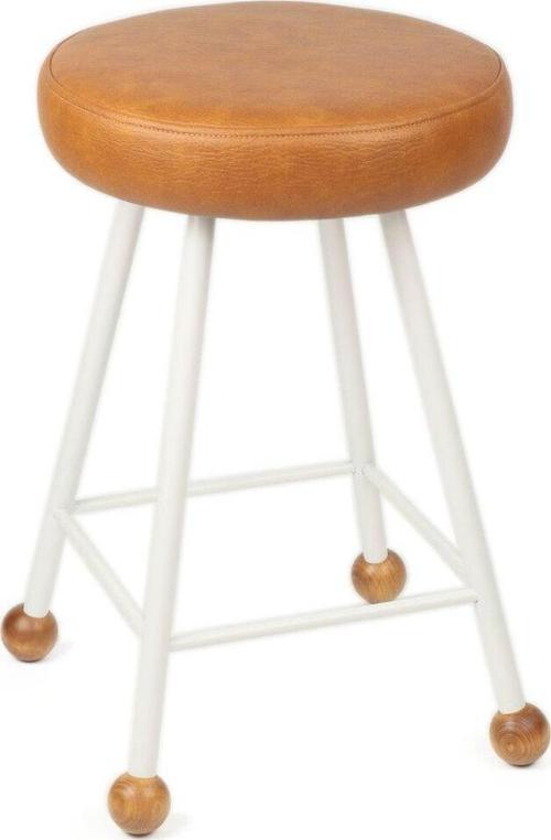 Tabure 47 Cm Sandalye Bar Taburesi Taba Suni Döşeme Oturma Yeri Beyaz Demir Ahşap Topuz