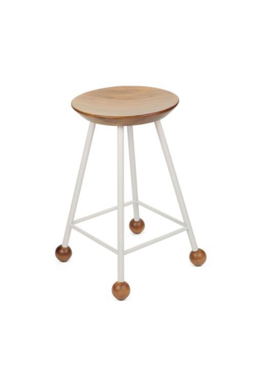Tabure Sandalye 55 Cm Beyaz Yuvarlak Oturma Yeri Bar Taburesi Ahşap Demir Ayaklı Ahşap Topuzlu