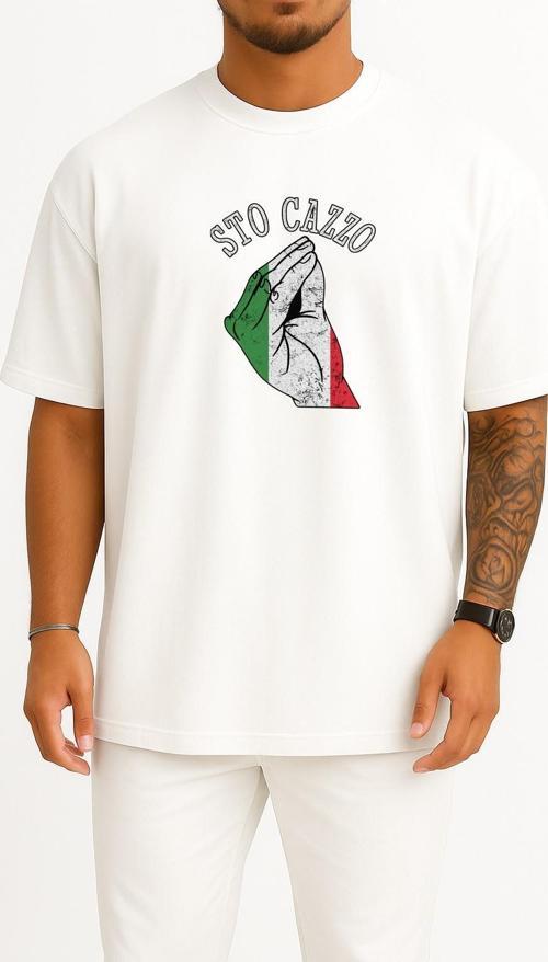 Oversize Sto Cazzo İtalia Göğüs Tasarımlı Unisex T-Shirt