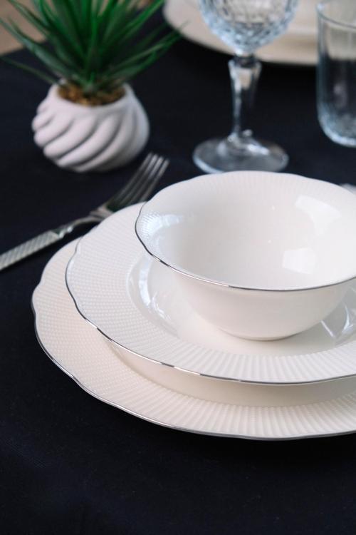 Porselen İlay Yemek Takımı Platin Yaldızlı 6 Kişilik 24 Parça