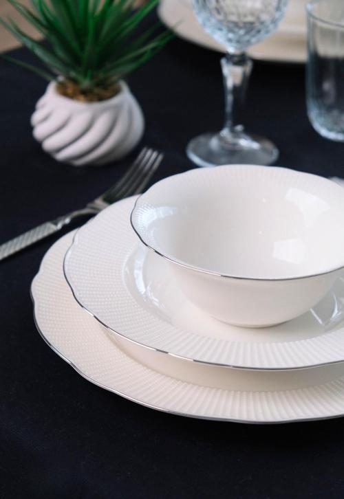 Porselen İlay Yemek Takımı Platin Yaldızlı 6 Kişilik 24 Parça