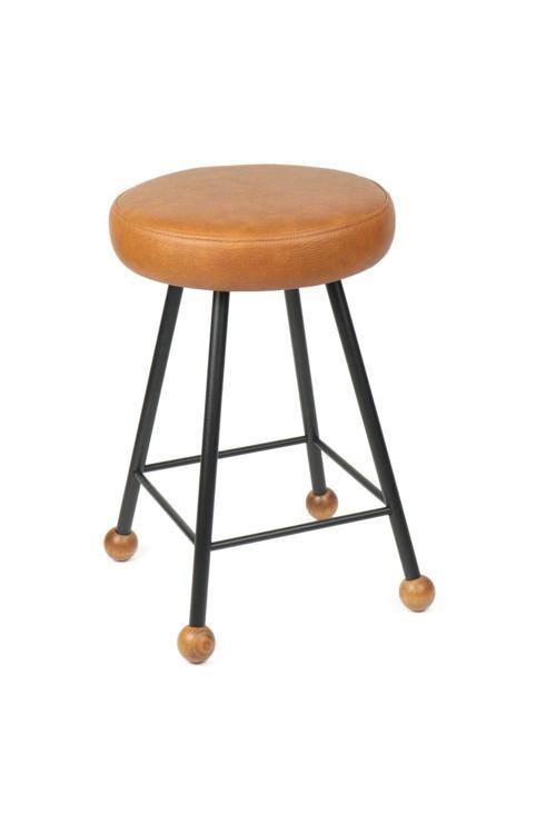Tabure 47 Cm Sandalye Bar Taburesi Taba Suni Döşeme Oturma Yeri Beyaz Kare Demir Ahşap Topuz
