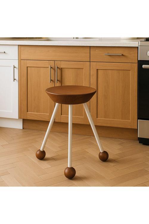 Tabure Sandalye Ahşap Beyaz 3 Ayaklı 47 Cm