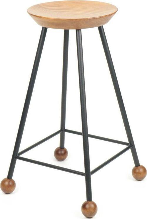 Tabure Sandalye Bar Taburesi Ahşap Demir Ayaklı Ahşap Topuzlu Modern Rahat 65 Cm