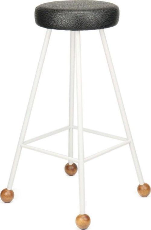 Tabure Sandalye Bar Taburesi 75 Cm Beyaz Tabure Döşemeli Demir Ayaklı Ahşap Topuzlu