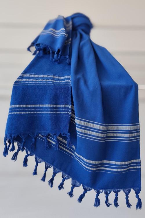 Saks Mavi Çizgili Havlu Peştemal 90x170cm - Yumuşak Ve Yüksek Su Emici - %100 Pamuk