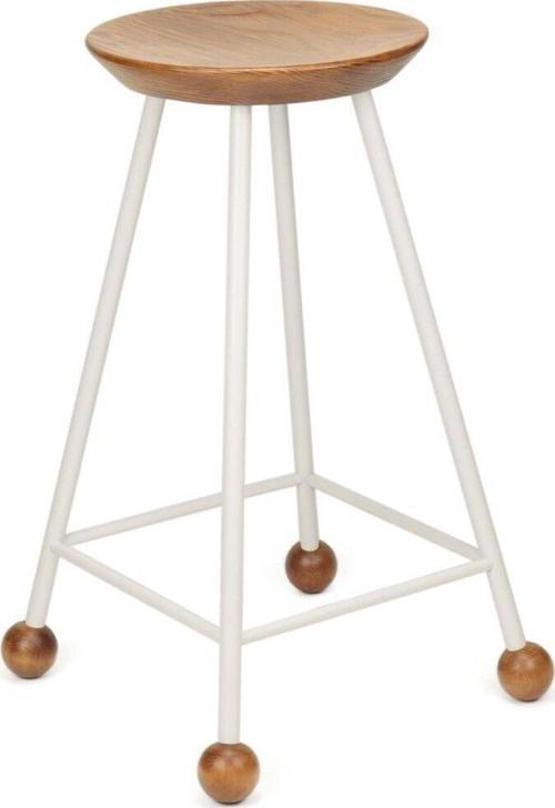 Tabure Sandalye Bar Taburesi 65 Cm Tabure Ahşap Demir Ayaklı Ahşap Topuzlu Modern Rahat Beyaz