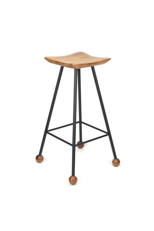 Tabure Sandalye Bar Taburesi 75 Cm Kavisli Kare Oturma Yeri Tabure Ahşap Demir Ayaklı Ahşap Topuzlu