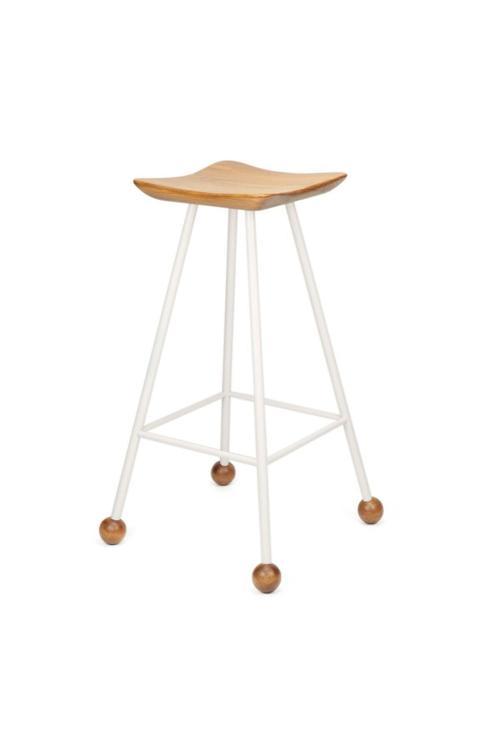 Tabure Sandalye 75 Cm Beyaz Cm Kavisli Kare Oturma Yeri Bar Taburesi Ahşap Demir Ayaklı